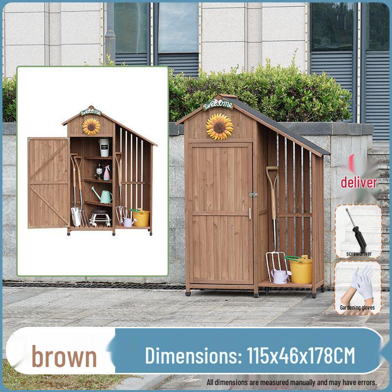 Waterproof Outdoor Wooden Storage Cabinet for Garden Tools - Anti-Corrosion and Sun Protection, Ideal for Courtyard and Balcony Use.