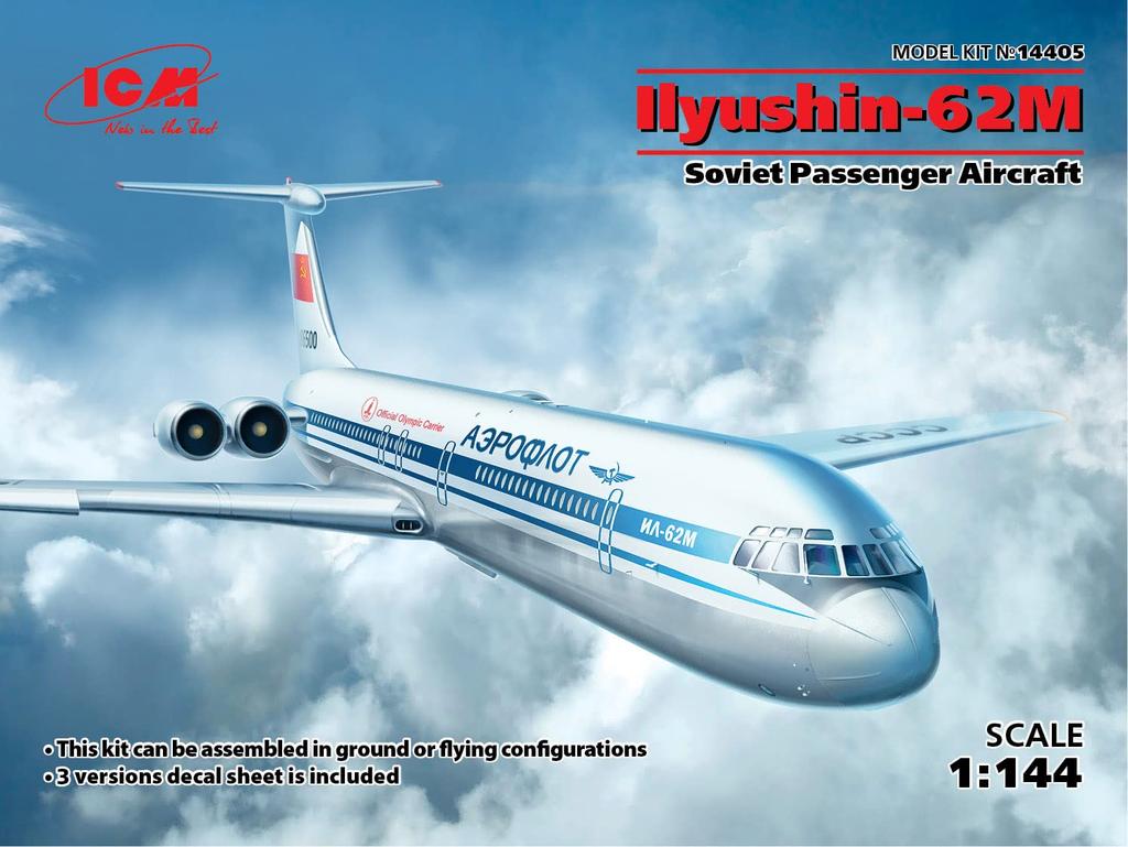 ICM 1/144 Scale Ilyushin IL-62M Long-Haul Passenger Aircraft Plastic Model