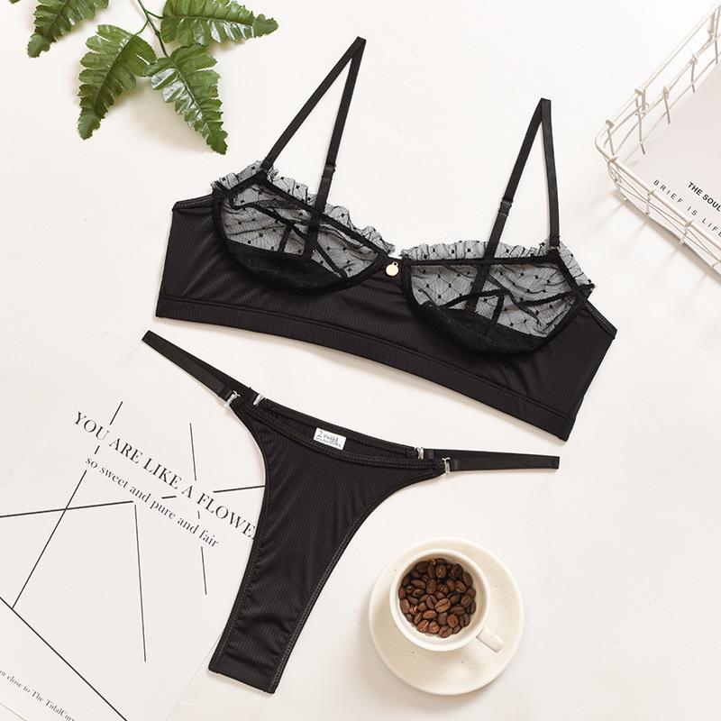Women Lingerie Lace Bra Set Ruffle Transparent Underwear Hot Lingerie Set Push Up Bra with Panty Set Red Briefs Sets