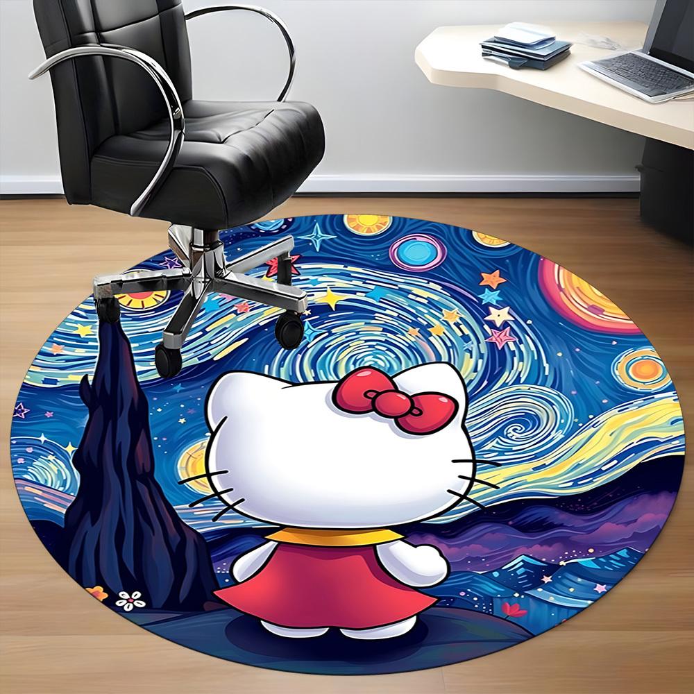 1pc Hello Kitty Chair Carpet for Office, Indoor Non Slip Washable Polyester Fiber Carpet, Mat For Office, Machine Washable