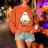 Unisex Halloween Print Long Sleeve Neck Pullover Sweatshirt, Lightweight Casual Top for Men and Women
