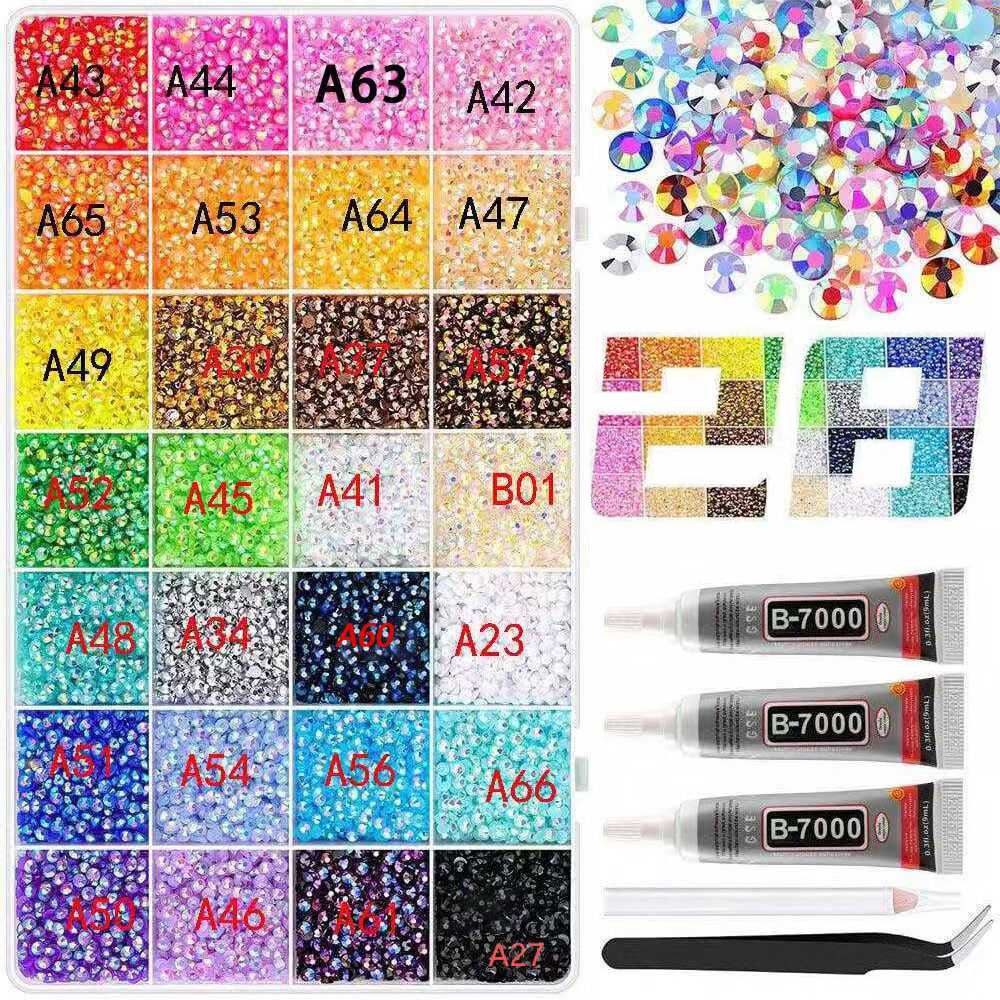 

28 grid 3/4/5mm mixed color Jelly/resin drill rhinestone set DIY clothing nail drill phone drill glasses drill hat drill, etc
