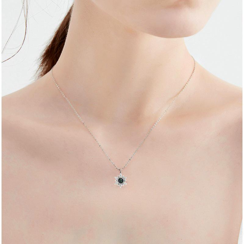 S925 Sterling Silver Blue Planet Sunflower Necklace - Women's Light Luxury Clavicle Chain
