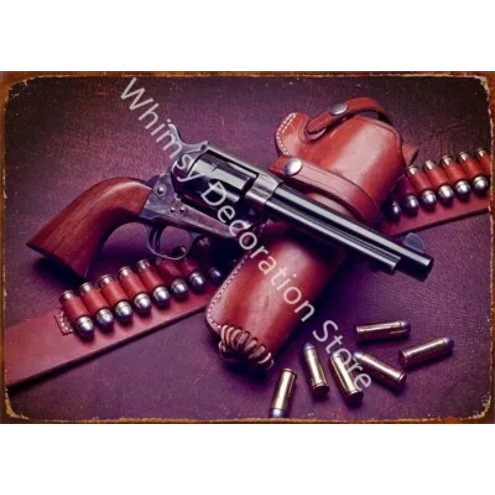 Retro Pistol Tin Sign Metal Wall Art for Home Bar Club Decor