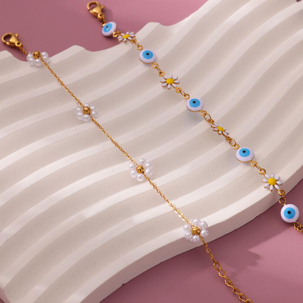 Dainty Imitation Zircon Flower Bracelets for Women Gold Color Stainless Steel Chain Bracelet Wedding Vacation Charm Zircon Gifts