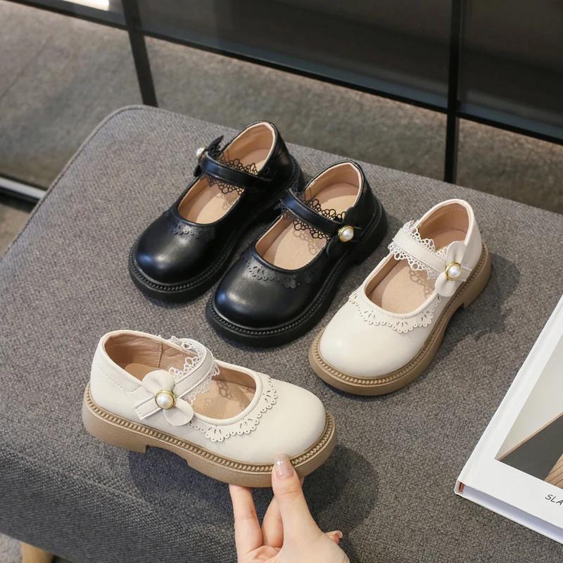 Elegant Girls' Little Leather Shoes 2024 Spring New Children's Mary Jane Shoes Little Princess Soft Sole Cute Kids Versatile PU