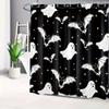 HVHVEST Halloween Bathroom Shower Curtain, Black and White Bat Horror Pattern with Hooks Decoration Set, 72x72inch