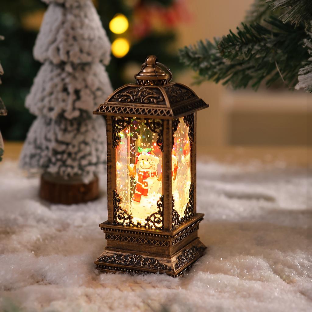 Christmas Gift Hollow Water-filled Small Wind Lantern Santa Claus Decorative Gift Ornaments Christmas Wind Lantern Snow Night Light