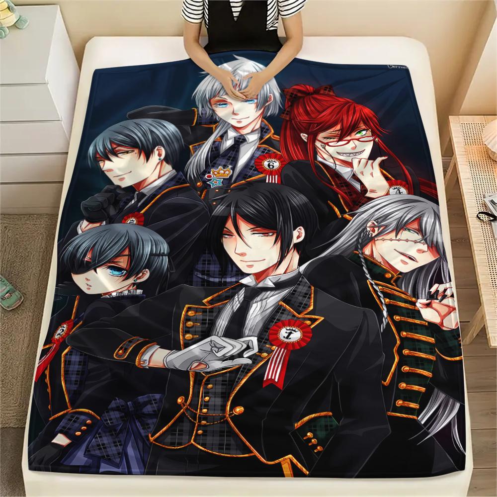 1PC Black Butler Print Flannel Blanket, High Quality All Seasons, Home Decor, Warmth and Comfort, Perfect for Christmas Gifts