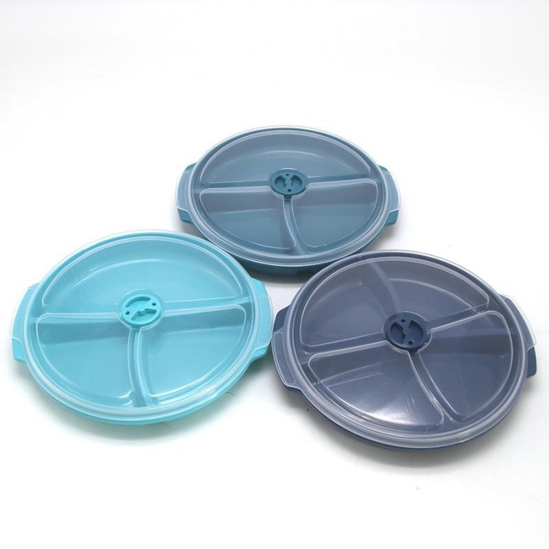 

Microwaveable Three-in-One Divided Snack Box Dessert Plate with Vent Hole темно-синього кольору