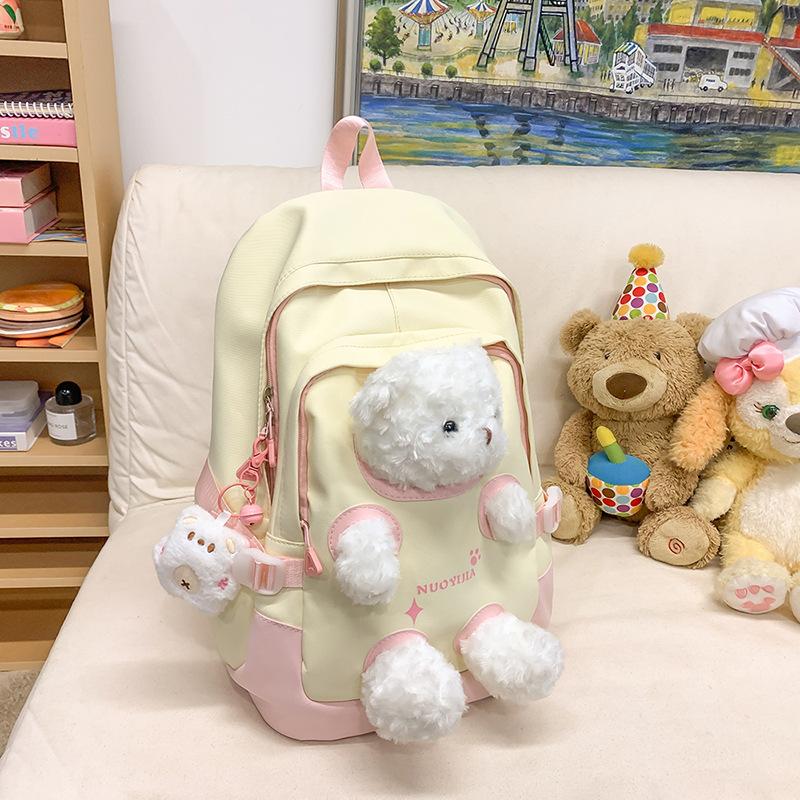 Schoolbag1011 New Cute Bear Schoolbag Girl Girl Junior High School Student Pupil Doll Backpack Fashion Color Matching Backpack
