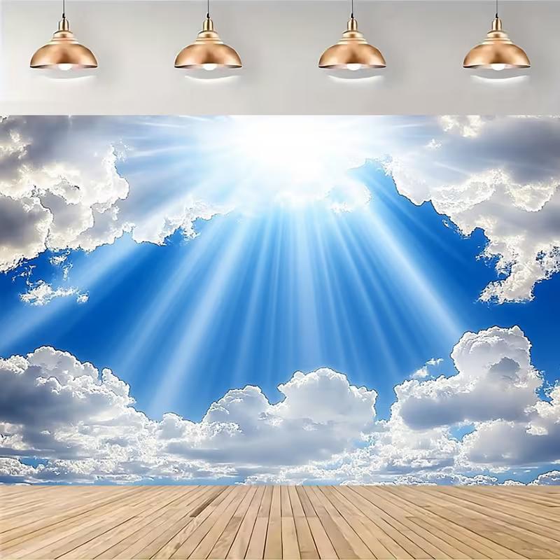 2D Sonnenstrahl Himmel Kulisse, 2D Heller Himmel und Wolken Dekoration