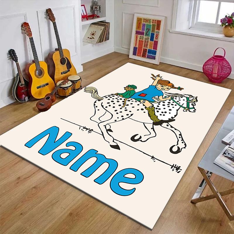 Custom Pippi Longstocking Mat Personalized Name, Polyester Washable Indoor Entryway Rug, Gift for Christmas, Easter, Thanksgiving Day