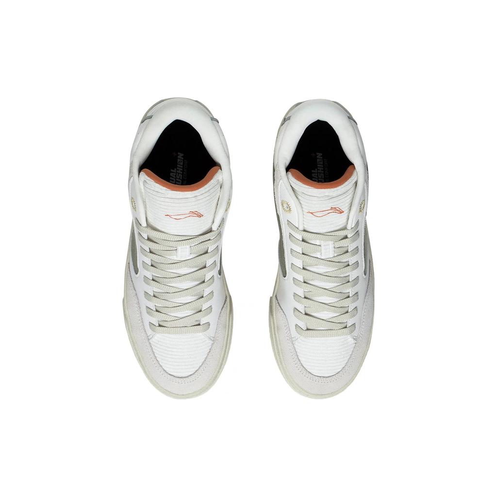 Li Ning 180 Slip Resistant, Abrasion Resistant, Lightweight Mid Top Skateboard Shoes Men's White AECS053-1