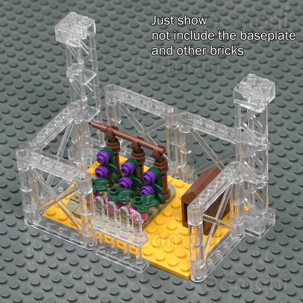 Domoni Clear Mock Farm City Building Block Set with Picket Fence Accessories Compatible with Lego Creative Blocks for Kids 66-Piece & -