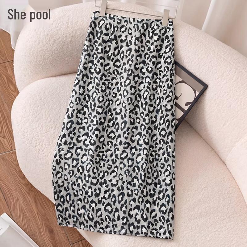 Women s Sexy Leopard Print High-Waist Midi Skirt L