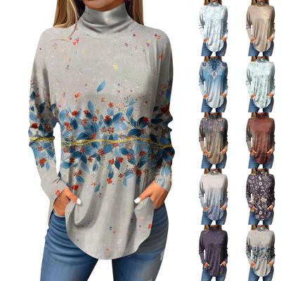 T-Shirts für Damen, lässig, langärmelig, Sweatshirt, Vintage-Stil, bedruckt, Stehkragen, Pullover