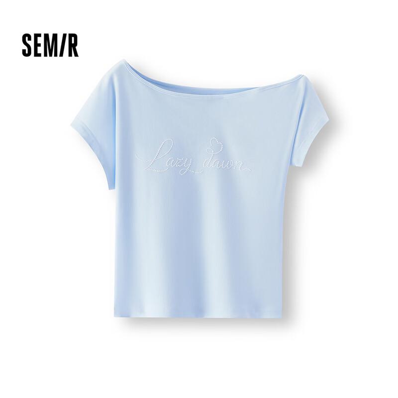 

Женская укороченная футболка Semir с принтом букв и косым плечом, длинный рукав, приталенная M
