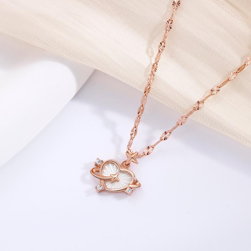 S925 Sterling Silver Heart Necklace: Women's Versatile Rose Gold Mother-of-pearl Jewelry