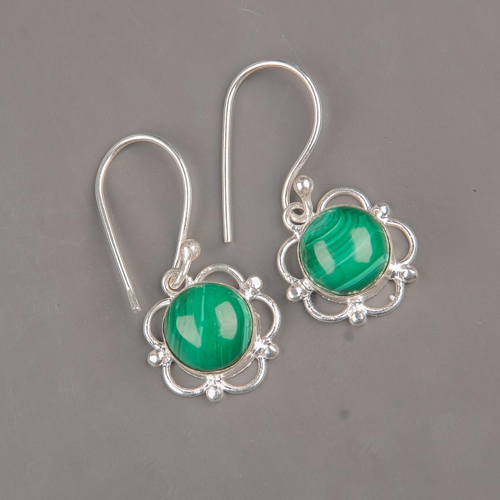 Natural Malachite Gemstone 925 Sterling Silver Jewelry Earrings 1.40" For Gift EE-56-26