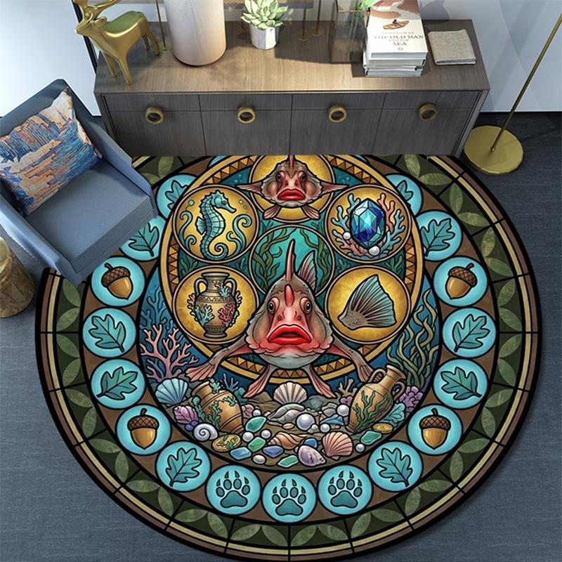 Ocean Life Glass Round Area Rug Under Office Chairs Bedroom Living Room Home Decor