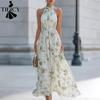 Abiti casual senza maniche con stampa floreale, a vita alta, con scollo a V, alla moda estiva da donna