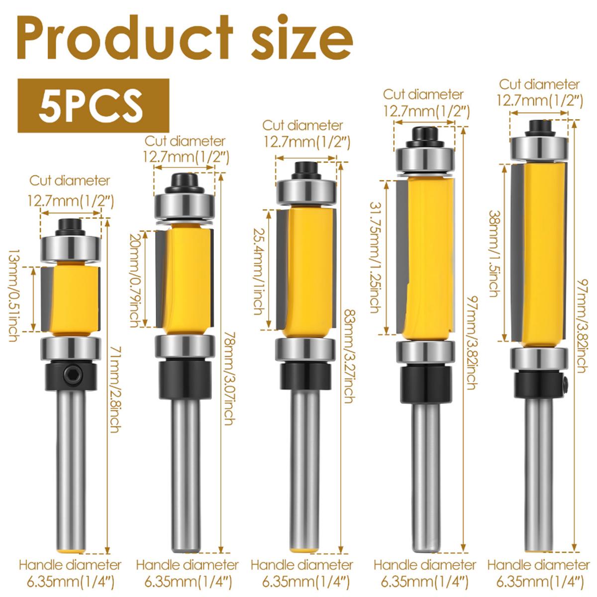 

4pcs set of 6mm 1/4 shank Blade Flush Trim Router Bit With Bearing For Wood Template Pattemn Bit Tungsten Carbi de Milling Cut 5PCS