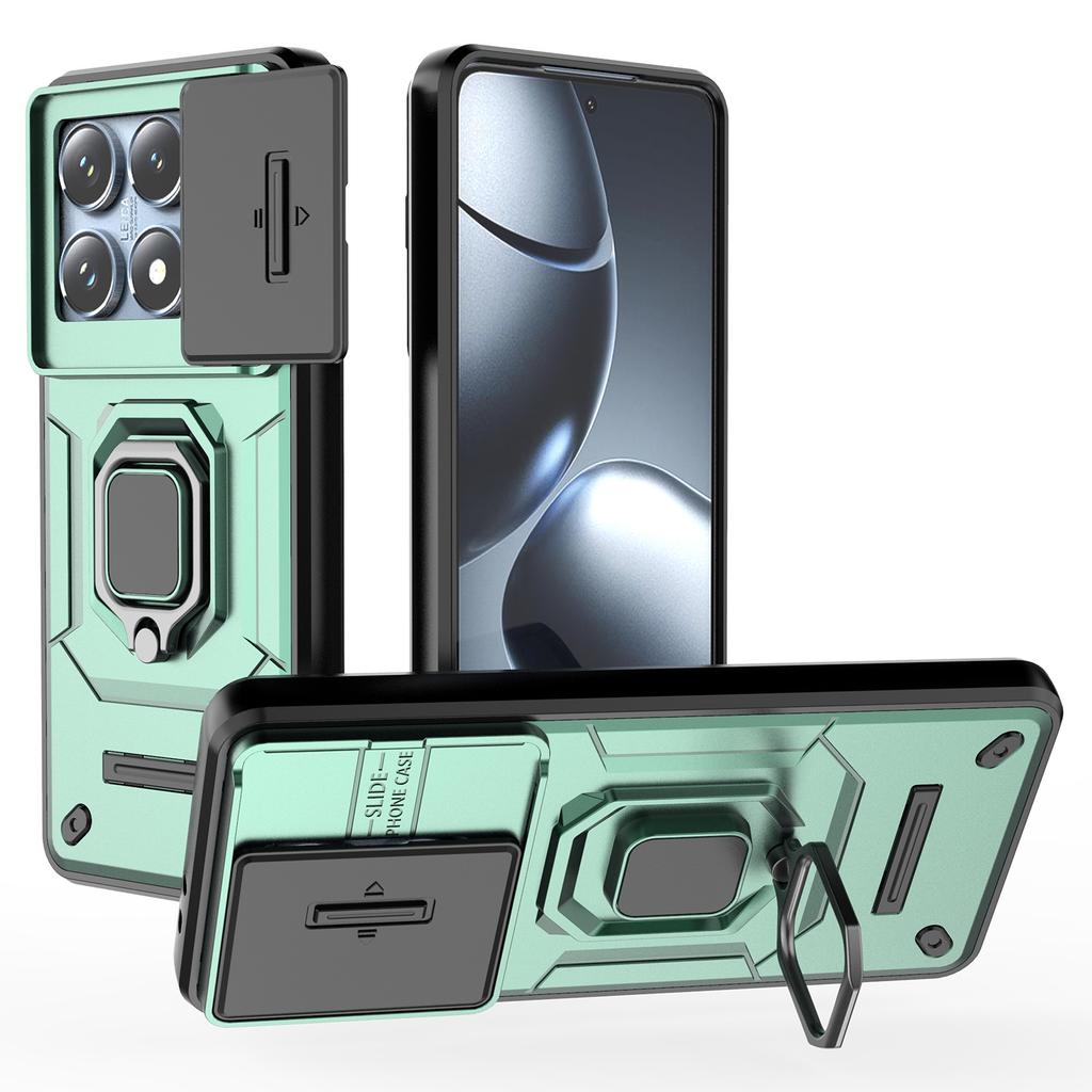 For Xiaomi 14T Pro Case PC+TPU Kickstand Phone Protector with Lens Cover