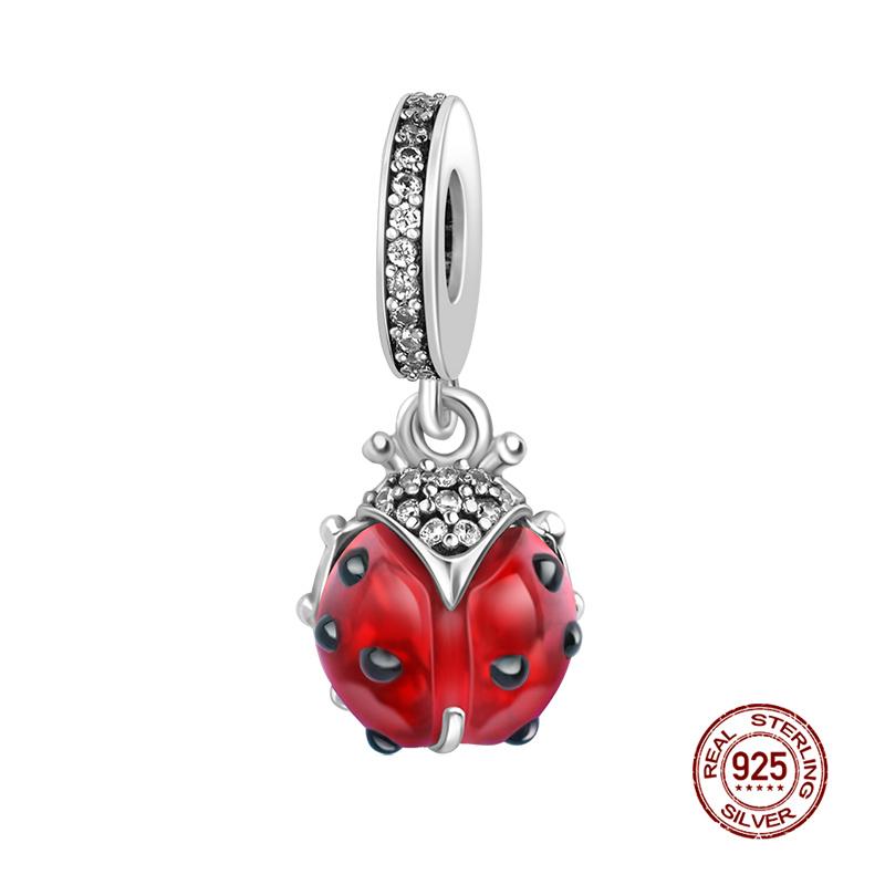 Red Ladybug Lucky Clover Charm Beads 925 Silver Pendant for 3mm Bracelet DIY Jewelry Gifts for Women