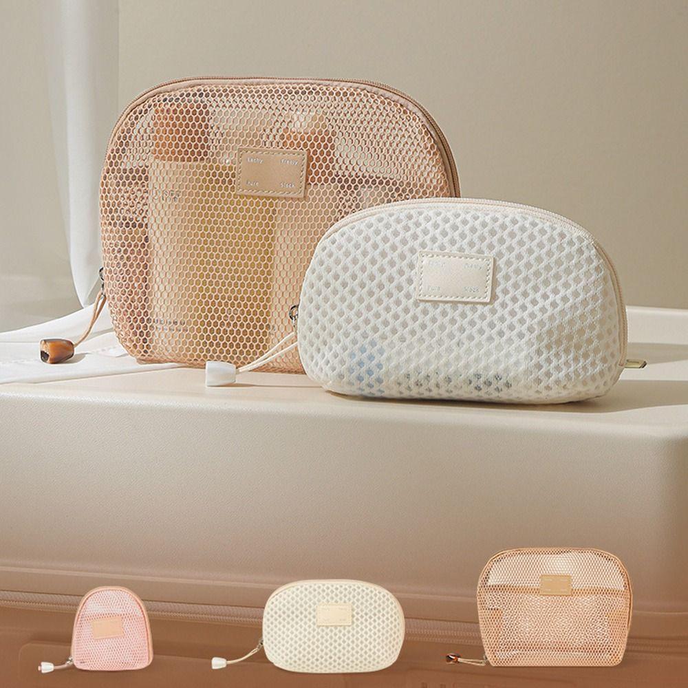 Solid Color Mesh Cosmetic Bag S/M/L Cosmetic Accessories Organizer Toiletry Storage Bag  Lipstick