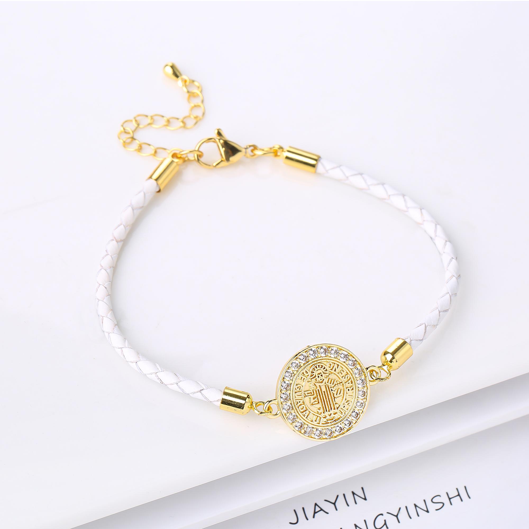 

New Trending Round Virgin Mary Zirconia Leather Braided Bracelet Charming Religious Wrist Zircon for Women Party Accessory