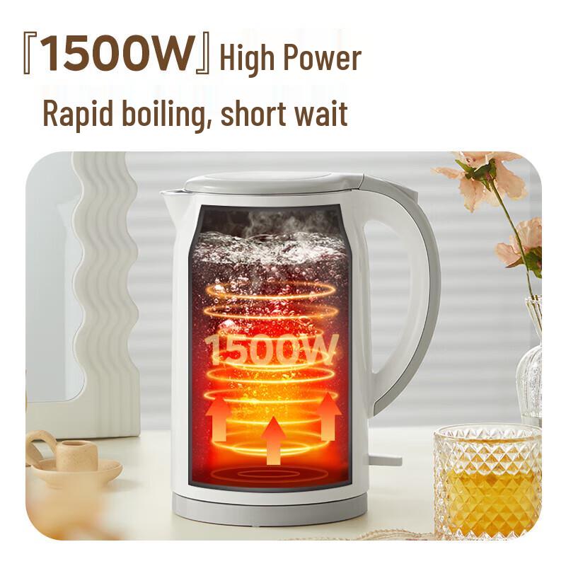 Midea 1.7L Stainless Steel Electric Kettle with Rapid Boil & Anti-Scald