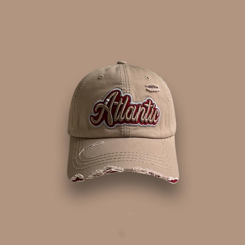 Pink Washed Denim Ripped Baseball Cap Women's Summer Versatile Street Letter Embroidery Cap Tide