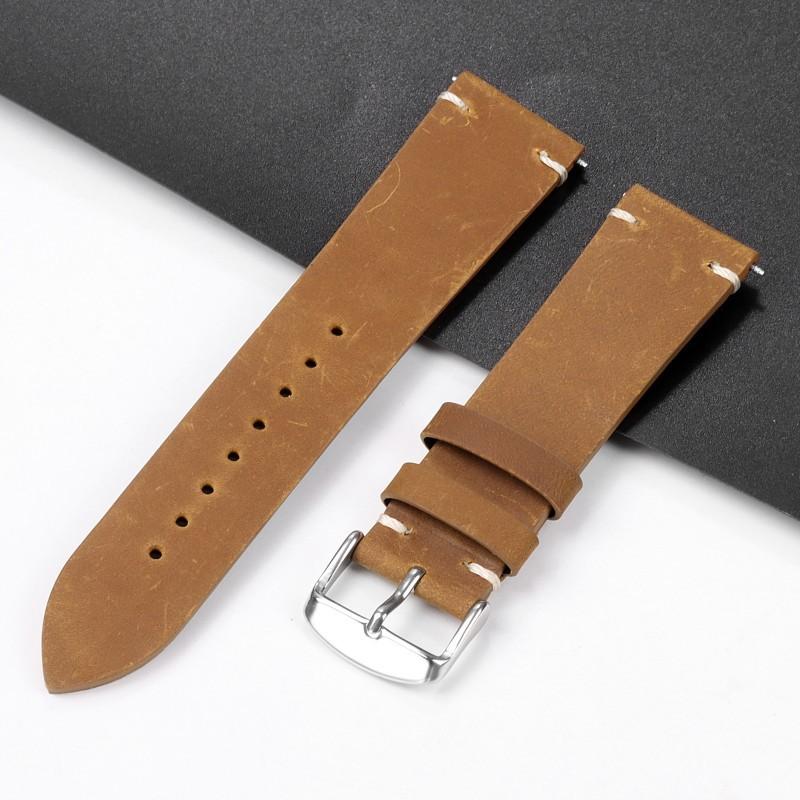 

Crazy Horse Top Layer Cowhide Leather Strap Oil Wax Vintage Strap Huawei Universal Watch Strap 18/20/22/24mm 20mm світло-коричневого кольору