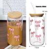 Cute 500ml Bow Glass Cups with Lids and Straw Drinkware Container Coffee Cups Tumbler Cups Girl Gift