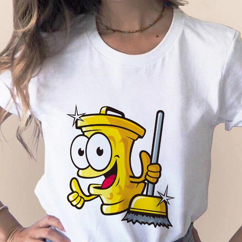 Spring Summer Fashion T-Shirt Cute Garbage Bag Print Lady T-Shirts Top T Shirt Ladies Womens Graphic Female Tee Tops