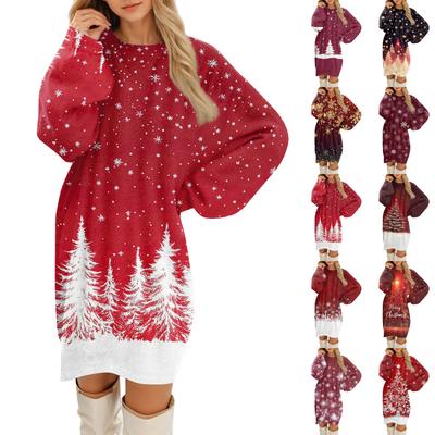 Women's Round Neck Casual Long Sleeve Plush Dresses