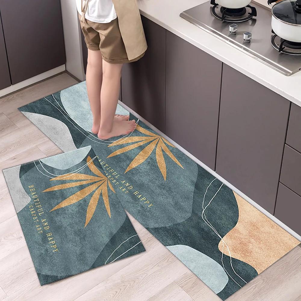 1/2pcs Kitchen Floor Mat, Anti-Slip And Absorbent Foot Mat, Long Strip Carpet, Modern Style Home Decoration Carpet