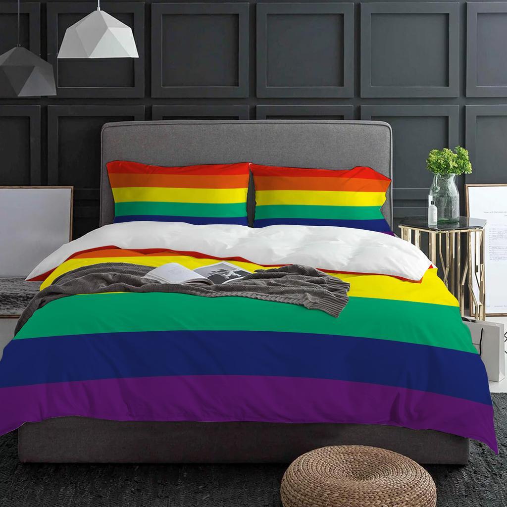 Colorful Rainbow Stripes Simple Duvet Cover With Pillow Case Custom 3pcs Bedding Set Quilt Cover Double Bed Home Textile