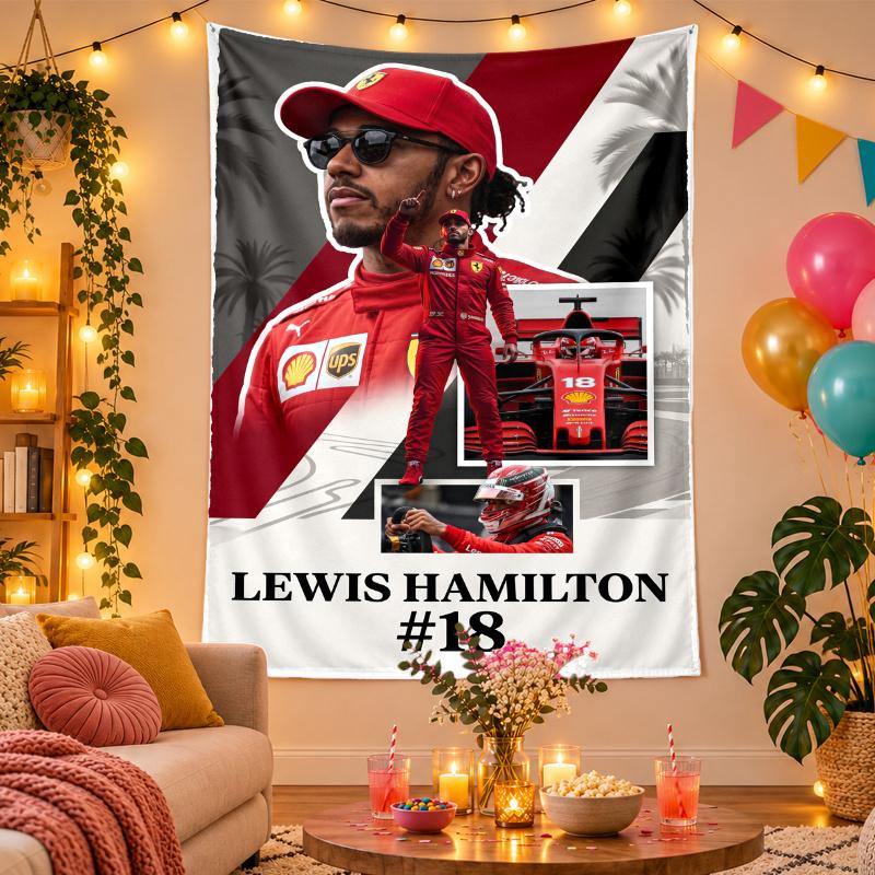 Polyester Wall Tapestry with Lewis Hamilton Design, Decorative Hanging for Bedroom Living Room Dorm