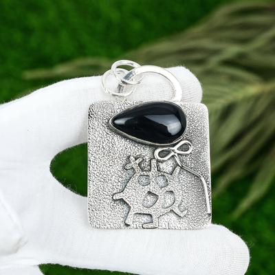 Pietra Preziosa Onice Nera Naturale Gioielli Indiani Ciondolo in Argento Sterling 925 Per Ragazze