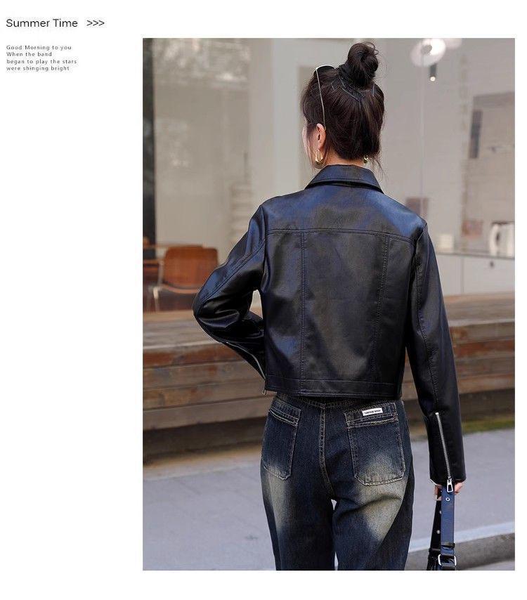 Women's Slimming Motorcycle Leather Jacket - Short, Versatile, Spring/Autumn 2025 Fashion for Petite Sizes