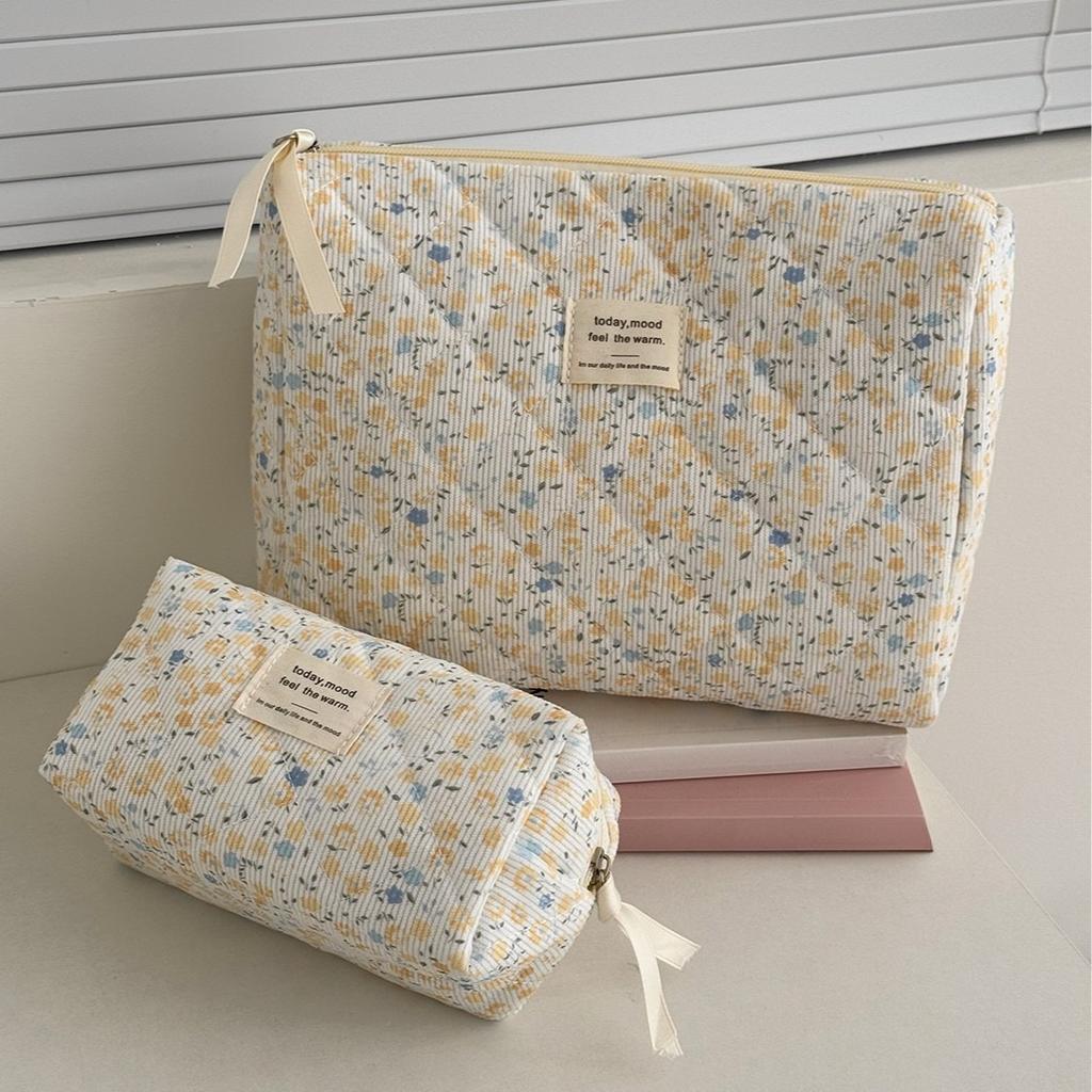 Cord-Blumen-Kosmetiktasche für Damen, große Kapazität, Kulturtasche, süß, hohe Qualität, Kosmetik-Organizer, Aufbewahrungstasche