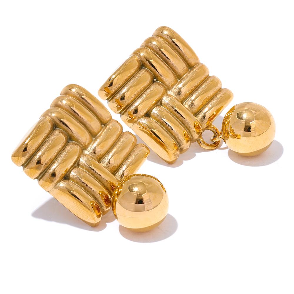 

Eetit модные металлические висячие серьги в квадратную полоску с круглыми бусинами для женщин, модные очаровательные серьги из нержавеющей стали 316L, повседневные ювелирные изделия, подарок золотой