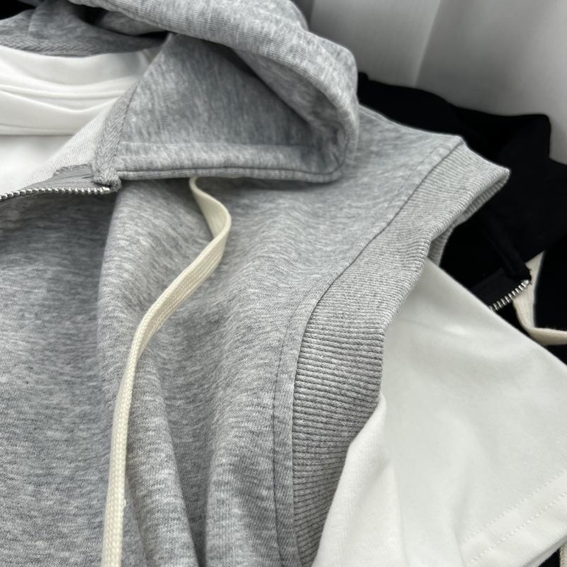 Summer Men's Leisure Sports Hooded Vest Large Size Korean Version Loose Sleeveless Zipper Cardiga Waistcoat All-match Coats