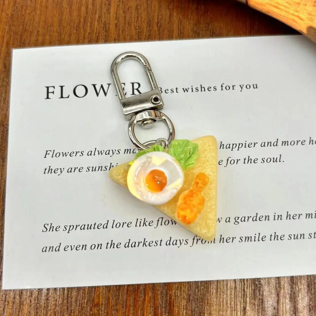 Simulation Hamburger Car Keychain Cute Food Bread Egg Tart Fried Egg Toast DIY Bag Keyring Pendant Kid Gift