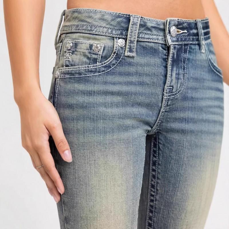 Low-Rise Skinny Jeans Women With Embroidered Wings Cross Motif Streetwear Style