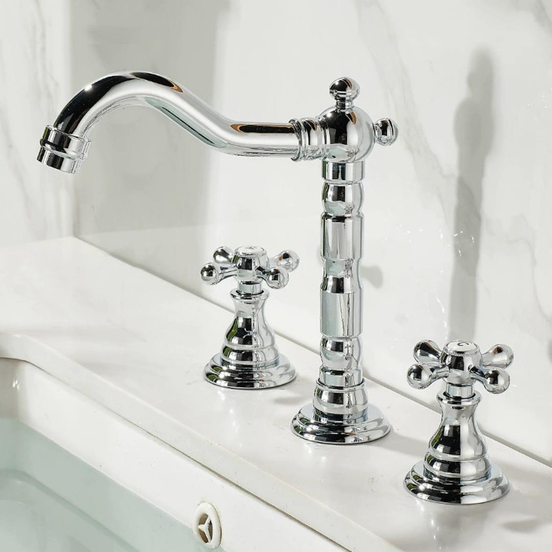 

Tuqiu Widespread Basin Faucet Brass Gold Bathroom Faucet Chrome Sink Faucet 3 Hole Hot & Cold Wash Faucet Water Tap