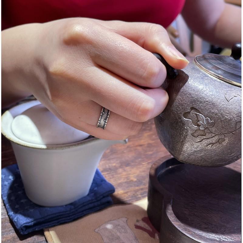 Adjustable Open Ring Men Women Sterling Geometric Wave Vintage Boho