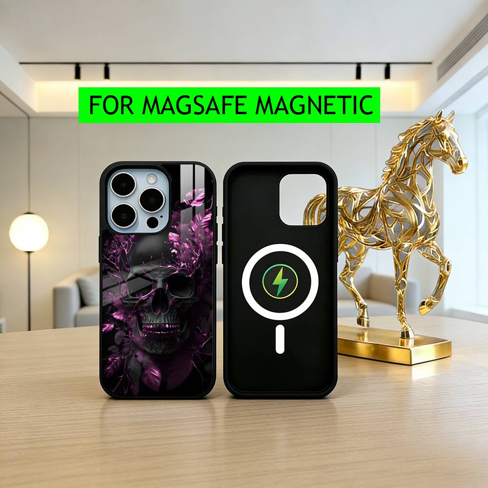 Purple red Silver S-Skull Phone Case For iPhone17,16,15,14,13,12,11 Plus,Pro Magnetic with Magsafe Wireless Charging